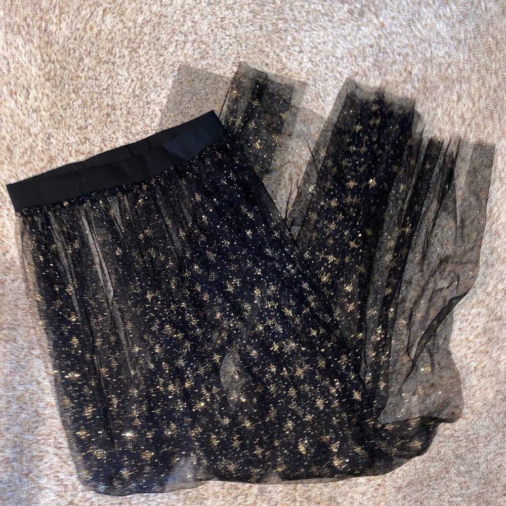iHeartRaves Black and Gold Glitter Star Mesh Skirt